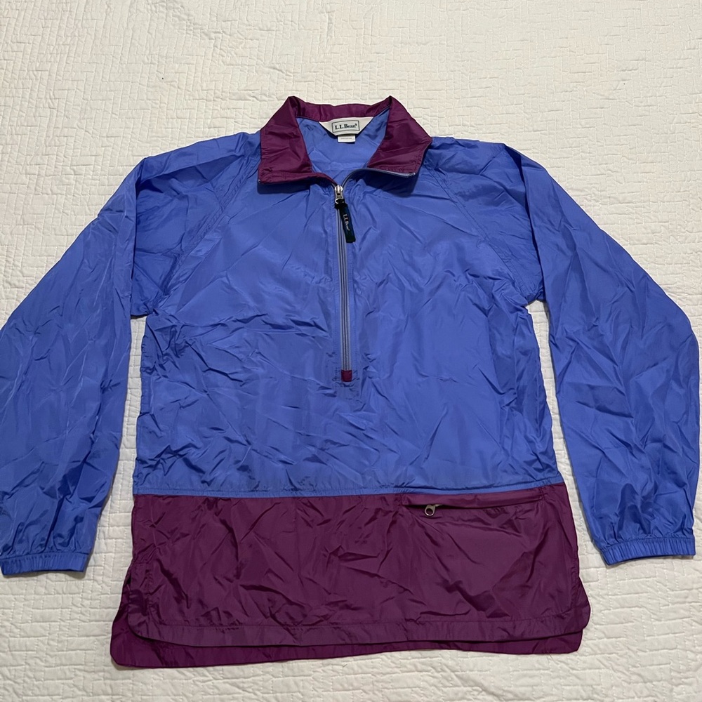Vintage L.L. Bean Windbreaker Anorak Half Zip Up Purple Color Block Size Small